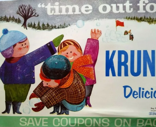 Krunchsicle Mary Blair Ice Cream Bar Vintage 1960s Paper Sign Children Playing