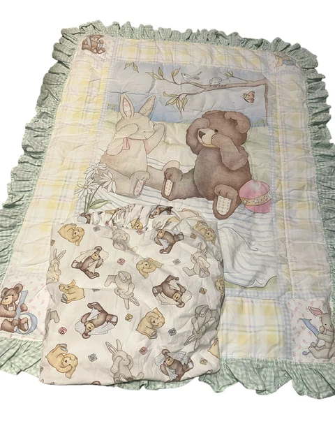 Edredón para cuna de bebé Carters de colección edredón oso conejo cachorro volantes y hoja verde