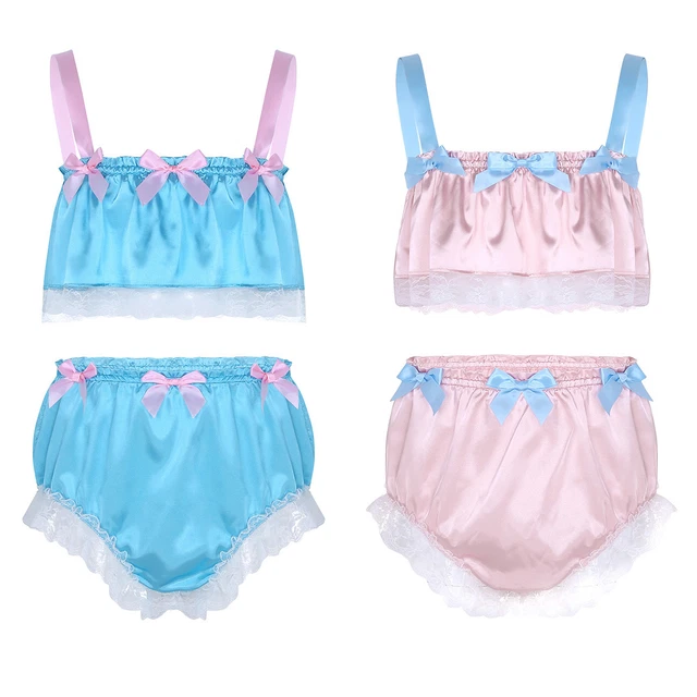 SISSY SEXY MEN Silky Satin Lingerie Set Ladyboy Bra Top Briefs Bottoms  Underwear EUR 11,52