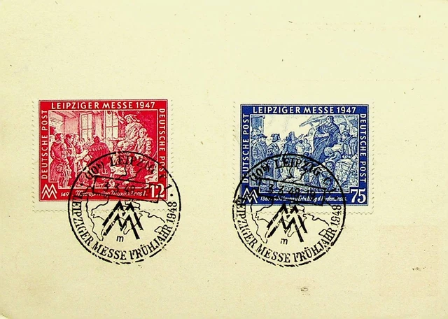 Deutschland 1948 Post WWII Leipzig Feder Börse Schöne Stempel Postal Karte W/2v