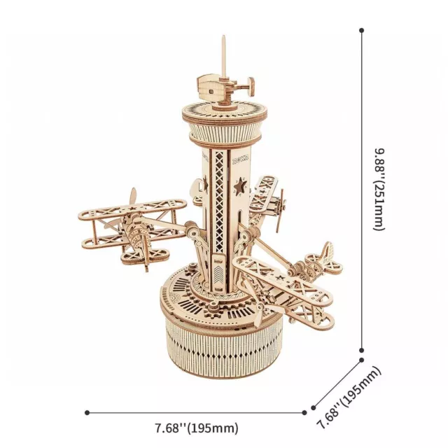 ROKR Air-control Tower 3D Wooden Puzzles DIY Music Box Model Kits Adult Gift