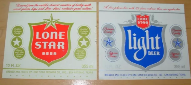 LONE STAR BEER light Unused label SET OF 2 VINTAGE LABELS craft brewing brewery