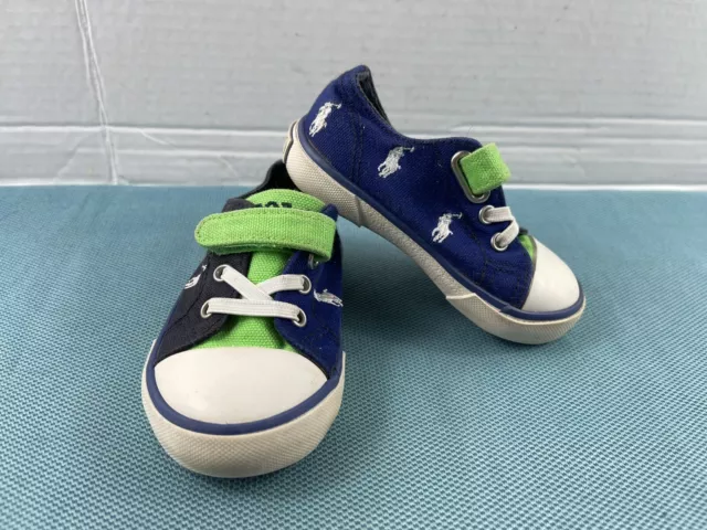 Polo Ralph Lauren Kody Infant Shoes Blue Green White 5M Slip On Casual Sneakers