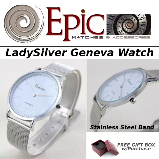 EPIC TIME-LadySilver Geneva Fashion Stainless Steel Band Analog Quartz Watch