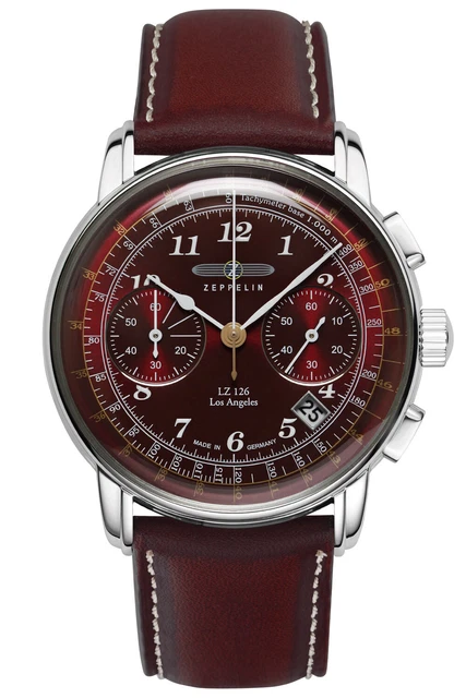 ZEPPELIN Herren-Armbanduhr Chronograph LZ126 Los Angeles Dunkelrot Chrono 7614-6