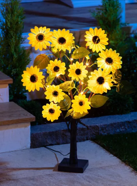 Solar Baum 60cm mit Sonnenblumen - Garten Leuchte Lampe Pflanze Deko Beleuchtung