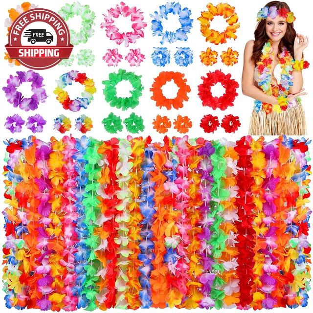 70 Counts Hawaiian Leis Bulk Hawaiian Party Decorations Luau Necklace Headband W