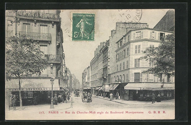 CPA Paris, Rue du Cherche, Midi angle du Boulevard Montparnasse