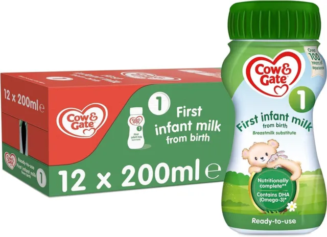 Cow & Gate 1 First Infant Baby Milk Ready to Use Liquid Formula, from Birth, 20