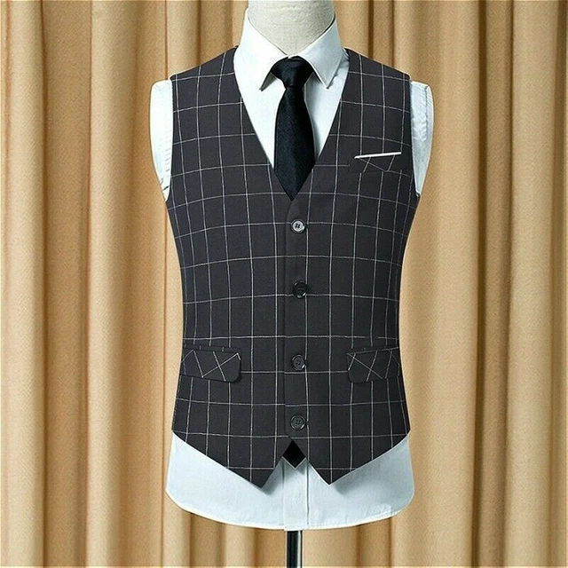 Uomo Abito Canotta Formale Business Gilet Monopetto Quadri Matrimonio Rétro