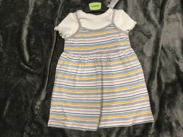 M&S Girls Cotton Dress And Top Outfit Set BNWT Age 12-18 Months RRP £12.00