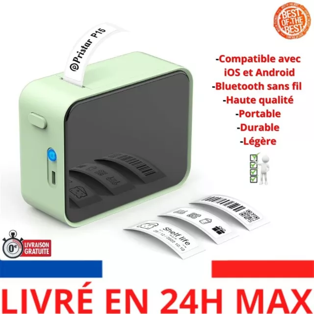 Mini-imprimante D'étiquettes P15 Verte, Imprimante Portable D'étiquettes  Thermiques Sans Fil, Machine D'étiquettes Autocollantes Avec Nom  Autocollant
