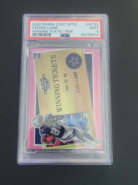 2020 Contenders Optic CeeDee Lamb Winning Tickets Pink Prizm RC #/75 PSA 9