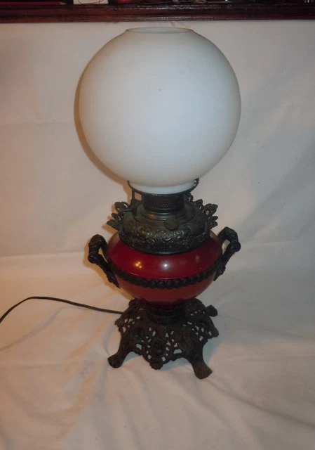 Vtg Antique B&H Bradley Hubbard Parlor Banquet GWTW Oil Lamp Electrified 21"