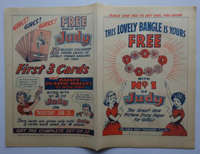 Judy comic #1 (1960) Flyer for launch and free gifts (from Beano #912) FN/VF