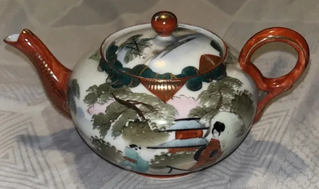 Japanese Antique Hand Painted Meiji Kutani Geisha Tea Pot Eggshell