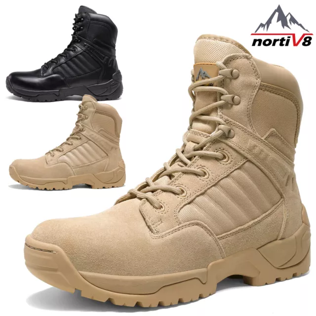 NORTIV8 MEN'S MILITARY Tactical Work Boots Side Zipper Hiking Combat ...