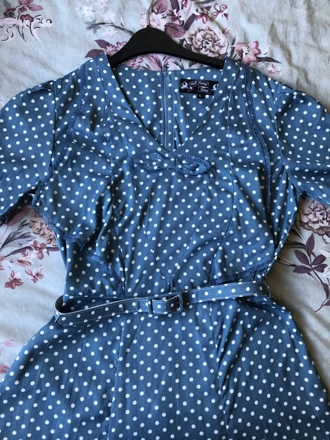 HELL BUNNY JENNIFER Blue Polka Dot 40s Style Tea Dress New Without Tags  12.50 - PicClick UK