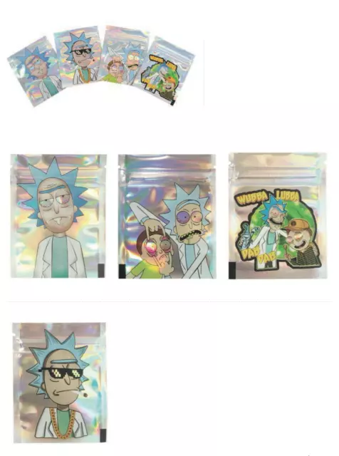 50x Rick & Morty inspired Mylar Zip Lock Smell Proof Food Bags 7x10cm