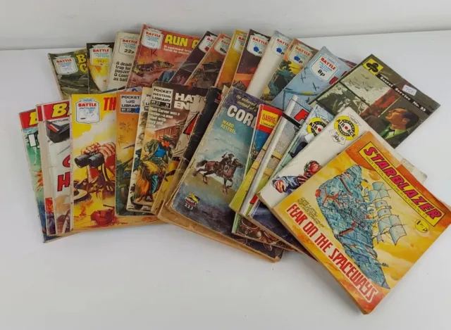 27 Vintage Battle Picture Library Comics Mixed Job Lot Air Ace, Football, Sci Fi