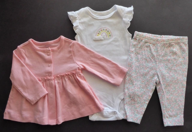 NWOT Carter's Baby Girls 3-Piece Bodysuit/Pants/Jacket SET Emb Floral Rainbow 3M