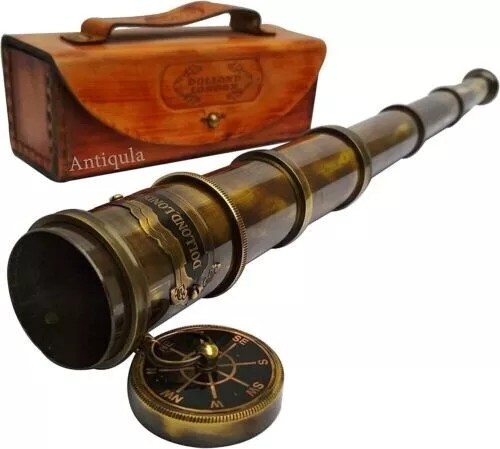 Telescope In Leather Brass Maritime Pirate Spyglass Vintage 1920 Dolland London