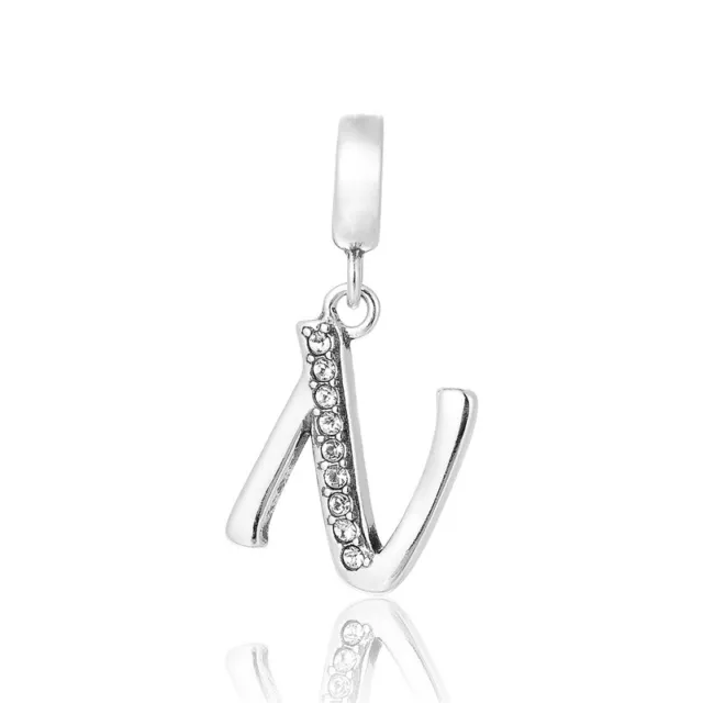 Letter 'N' Initial Pendant Charm, SILVER Jewellery, Alphabet Charms for Bracelet