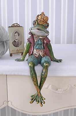 Frog prince edge-seater with crown baroque frog fairy tale sculpture animal new