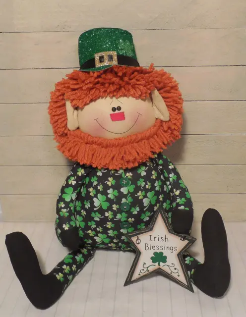 Handmade PRIMITIVE IRISH LEPRECHAUN DOLL SHELF SITTER ST Patricks Day
