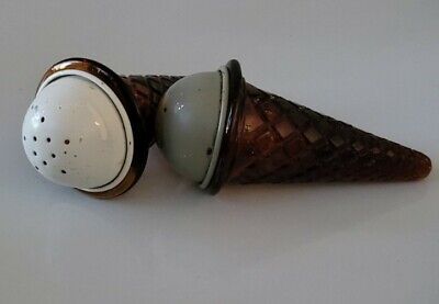 Vintage Salt and Pepper Shakers Ice Cream Cones Amber Glass