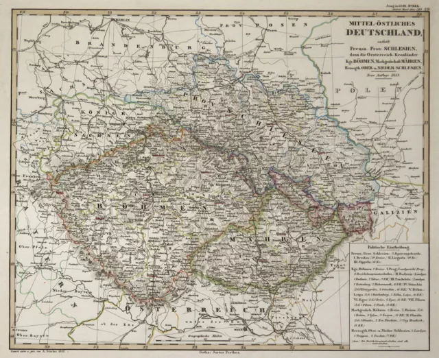 Tschechien Böhmen Mähren Schlesien Original Kupferstich Landkarte Stieler 1850