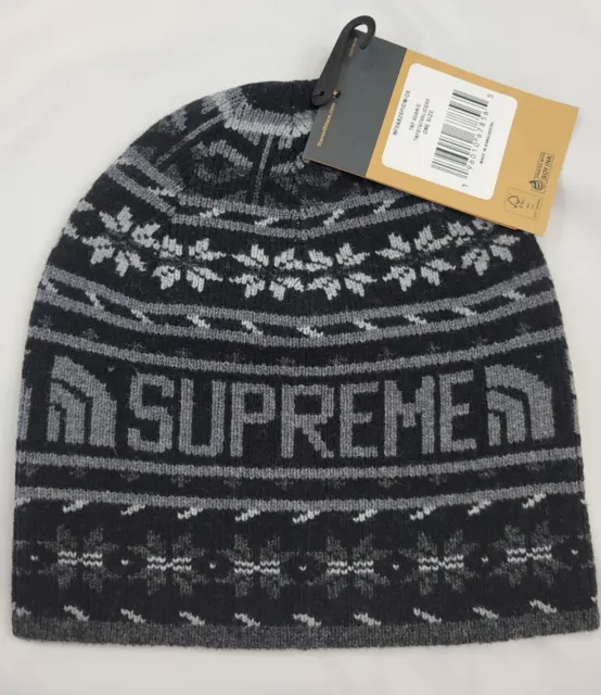 Supreme x The North Face TNF Wool Jacquard Knit Logo Beanie Black FW22 OS NEW