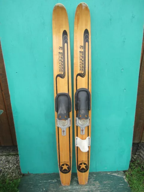 VINTAGE Set of Wooden 65" Long Waterskis Water Skis STARFIRE 2