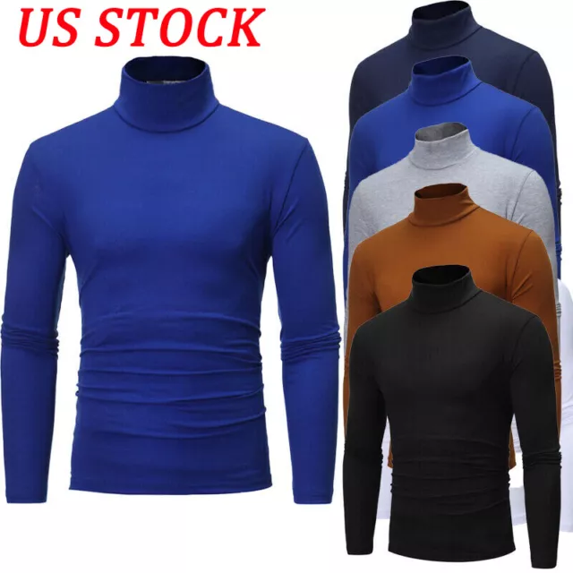 US Mens Turtleneck Pullover Top Longsleeve Jumper Shirt Casual Slim Fit T-Shirt