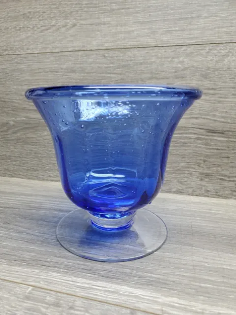 Vtg Hand Blown Small Cobalt Blue Vase Art Glass Vase