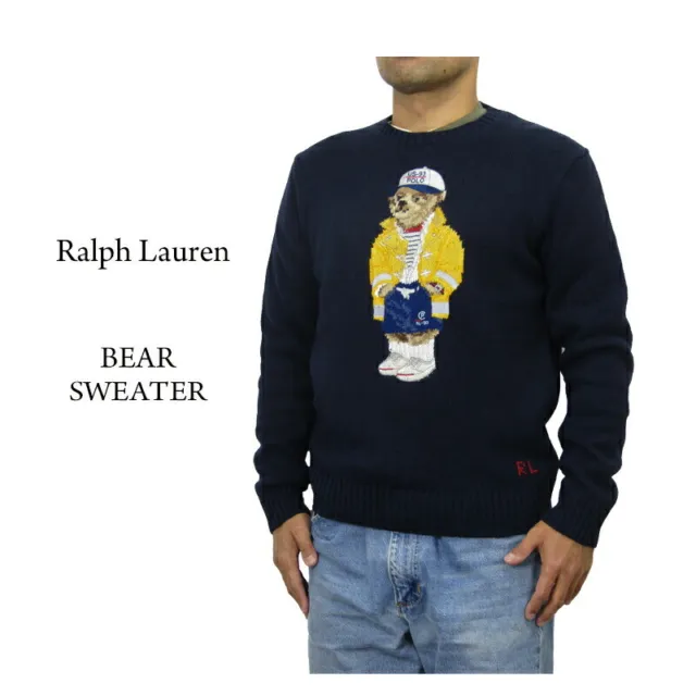 Polo Ralph Lauren Crewneck Polo Bear pullover Sweater w/ yellow raincoat - Navy