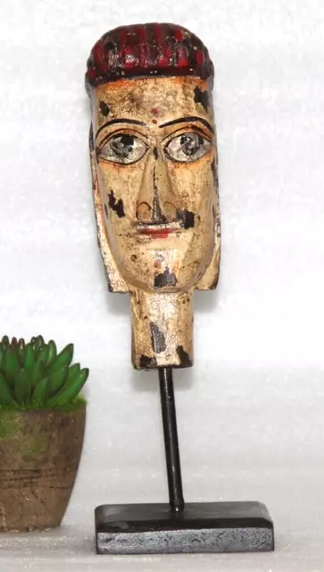 Figura de cabeza de marioneta de madera vintage original antigua tallada a...