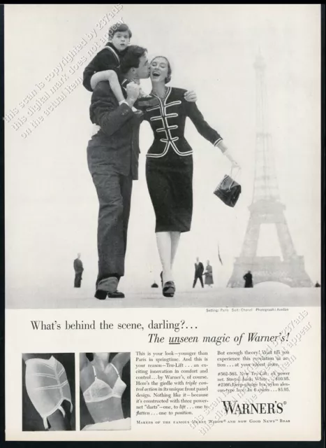1957 Richard Avedon Eiffel Tower photo Warner's lingerie bra vintage print ad