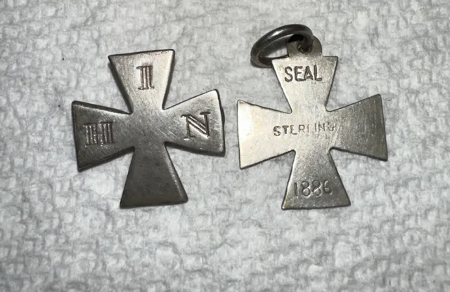 VTG Sterling Silver 1886 IHN In His Name Maltese Cross pin &Pendant -