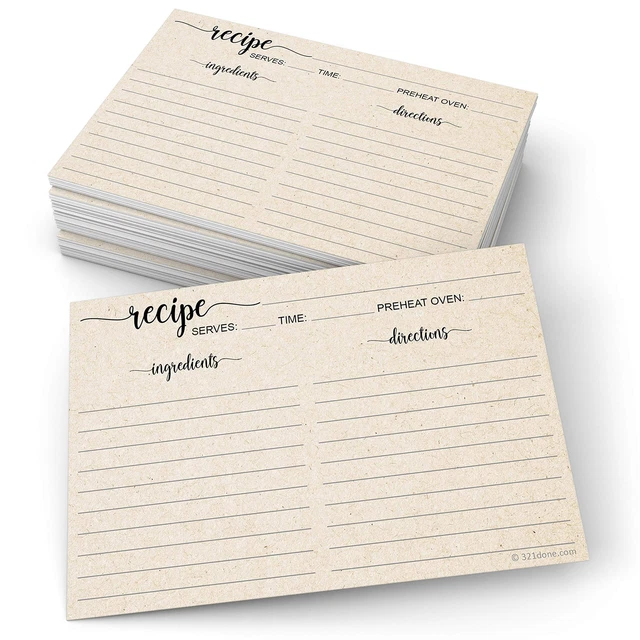Recipe Cards 4x6 Tan Simple Script, 50-Pack, Made in USA, Double-Sided Thick Can