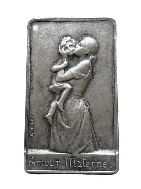Godefroid DEVREESE (1861-1941) Médaille Amour Maternel en Bronze Argenté Medal