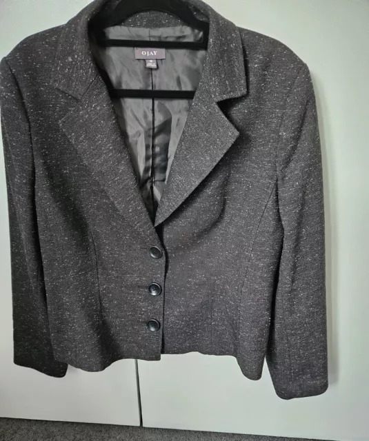 Womens Ojay grey blazer corporate office Jacket button up Size 14/16