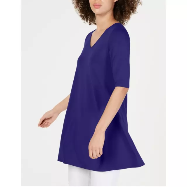 NWT EILEEN FISHER 2X Blue Violet Scoopneck Elbow Sleeve Tunic Top Blouse Cobalt