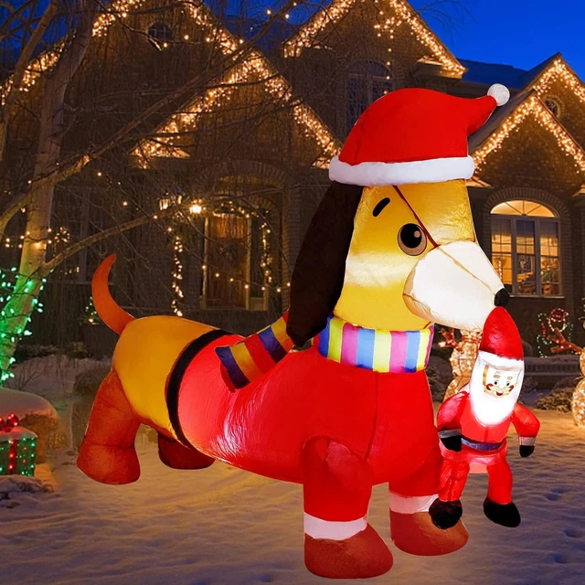 CHRISTMAS DACHSHUND DOG Santa Inflatable Airblown Decor Blow Up Lawn