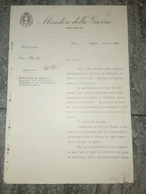 Autografo Mussolini Su Decreto Ministero Guerra- Relazione A Sua Maestà Del 1935