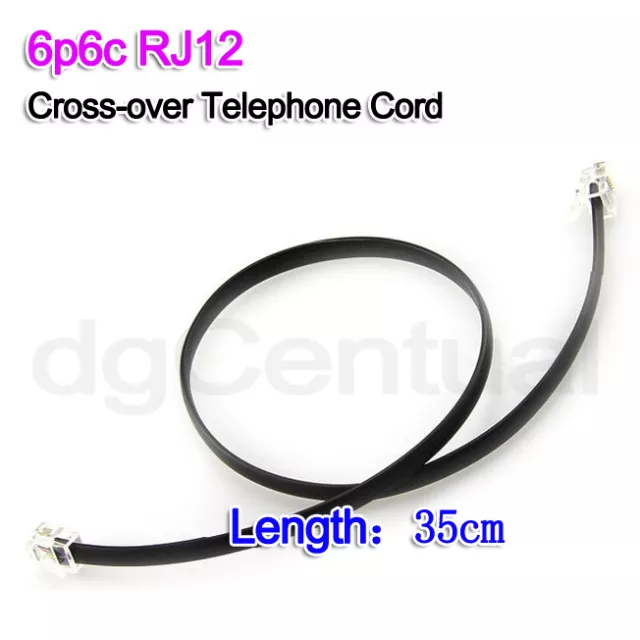 Reverse Pin Black 35cm 6P6C PRO ADSL Telephone Cord Cable RJ11 / RJ12 for ADSL