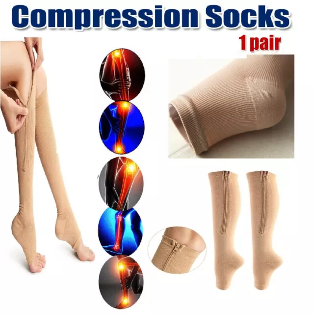 Zip Sox Compression Socks Zipper Leg Support Knee Open Toe Shaper Stockings AUS