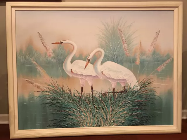 Oil Painting - Herons in Marsh Florida themed Pastel colors