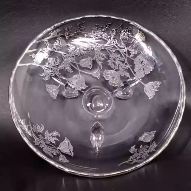 Silver City Flanders Poppies Overlay Glass 3 Foot Bon Bon Dish Vintage 1940