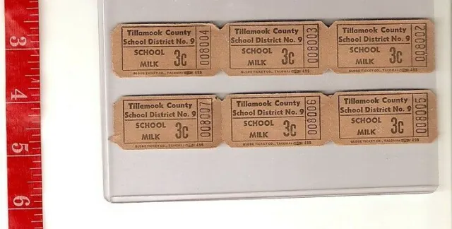 vintage lot Tillamook County 3c School Milk tickets